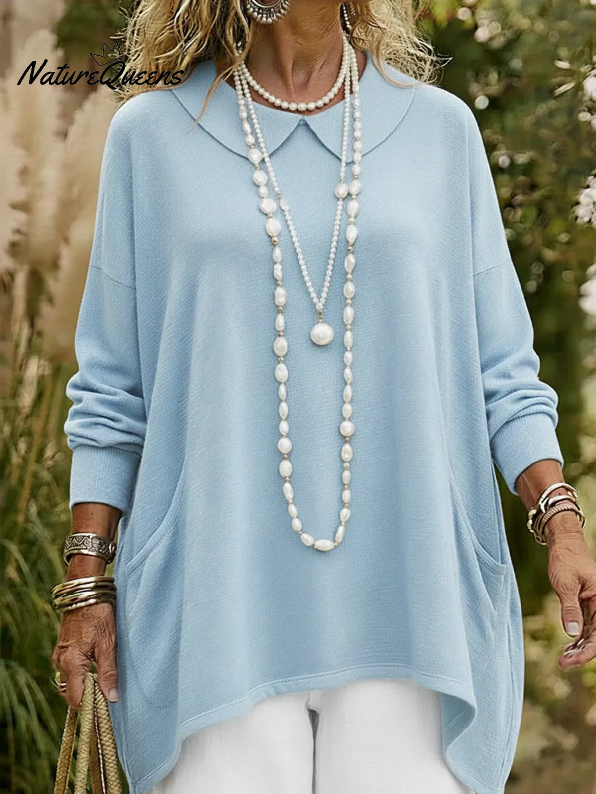 Retro Peter Pan Collar Irregular Hem Sweater Pullover