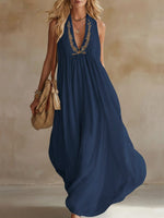 Women's V-neck Sleeveless Casual Loose Cotton And Linen Dress
