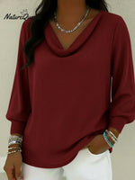 Cozy Vintage Cowl Neck Lantern Sleeve Pullover