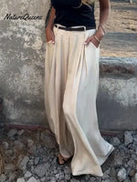 Women's Solid Color High-waisted Casual Loose Cotton Linen Wide-leg Pants