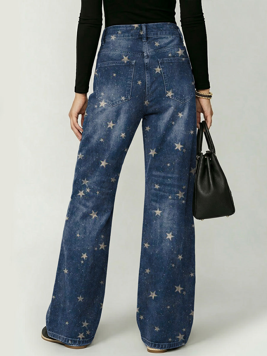 Retro Star Decorative Pattern Women's Casual Denim Pants