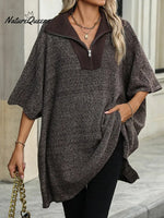 Women's Solid Color Cardigan Collar 3/4 Sleeve Casual Loose Knit Pullover Sweater