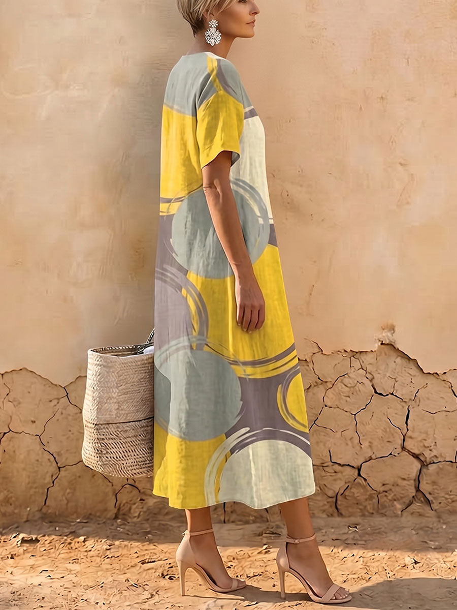 Women's Geometric Pattern Print Casual Cotton-linen Dress