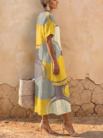 Women's Geometric Pattern Print Casual Cotton-linen Dress