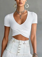 Casual & Comfortable Stretchy Knit Cropped T-shirt