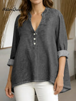 Women's V-neck Long-sleeved Casual Loose Denim Top