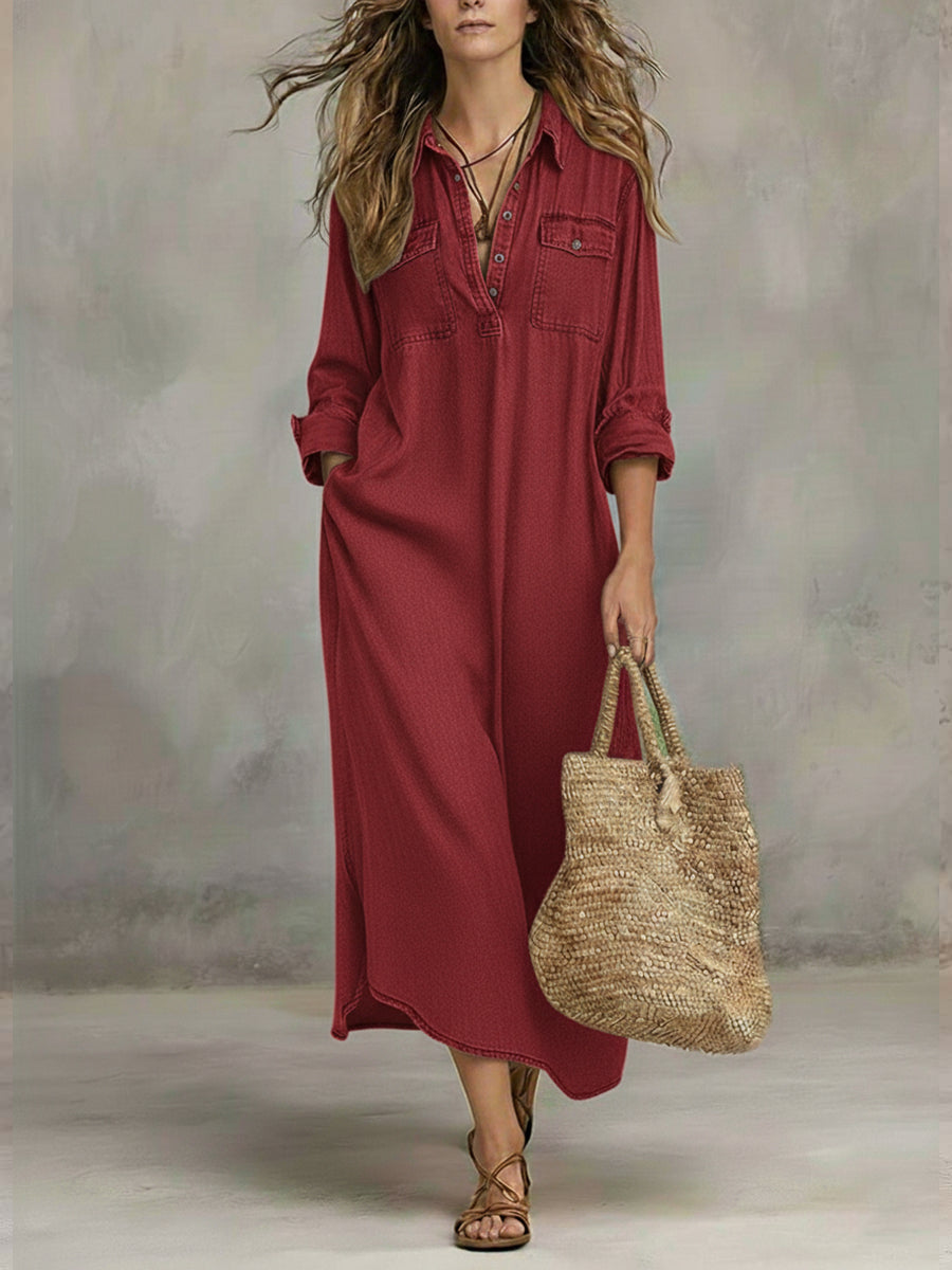Women's Casual Long-sleeved 100% Cotton Dress