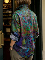 Women's Artistic Floral Print Metal-button Shirt
