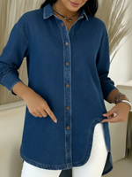 Casual Curved Hem Denim Shirt Top