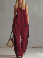 Women's Round Neck Sleeveless Casual Loose-fitting Cotton Wide-leg Jumpsuit