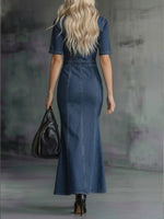 Casual Zippered Denim Fishtail Dress
