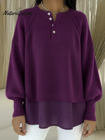 Women's Patchwork Chiffon Comfortable Henley Collar Sweater