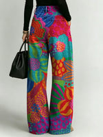 Women's Retro Colors Flowers Print Casual Straight-leg Pants