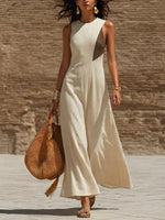Women's Minimalist-style Sleeveless Linen Maxi Dress