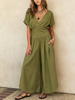 Mono de manga corta de algodón y lino para mujer, estilo casual, elegante y moderno.