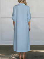 Women's Solid Color Lapel Long-sleeved Casual Loose Linen Dress