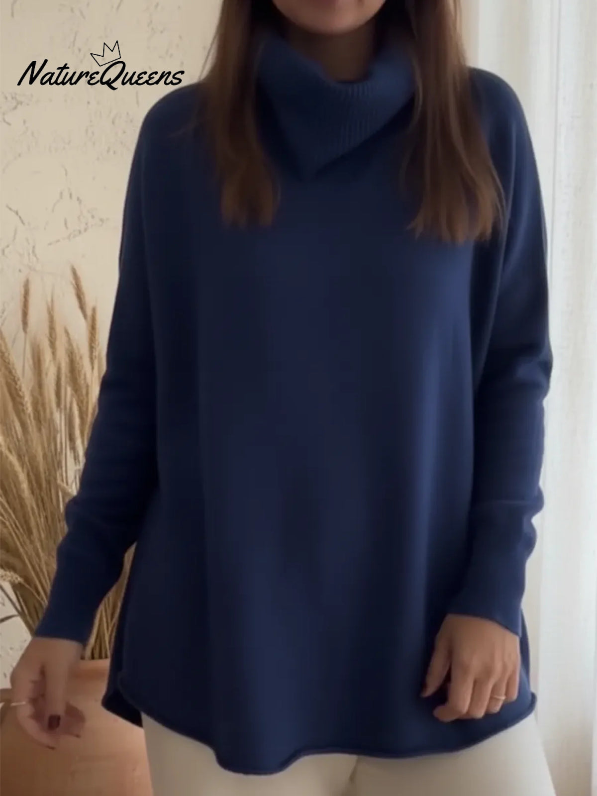 Casual Scarf Collar Solid Color A-line Sweater Top