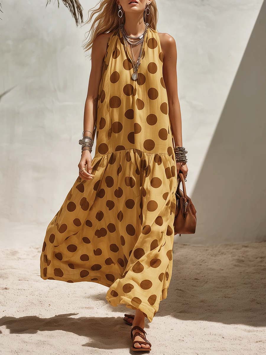 Women's Retro Polka Dot Art Casual Comfortable Cotton Linen Dress