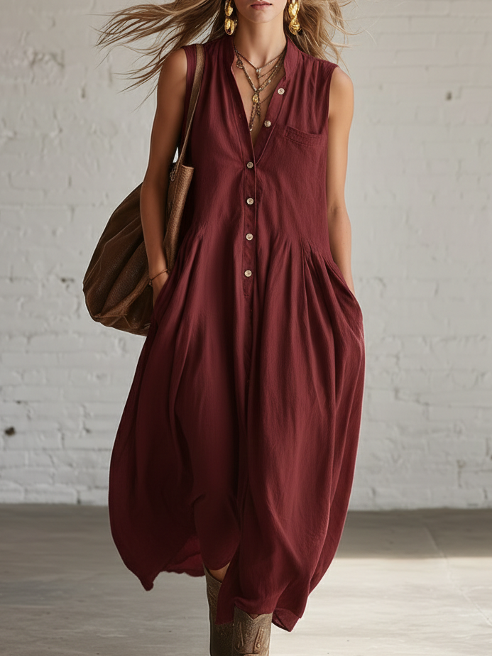 Casual Cozy Button-up Cotton Dress