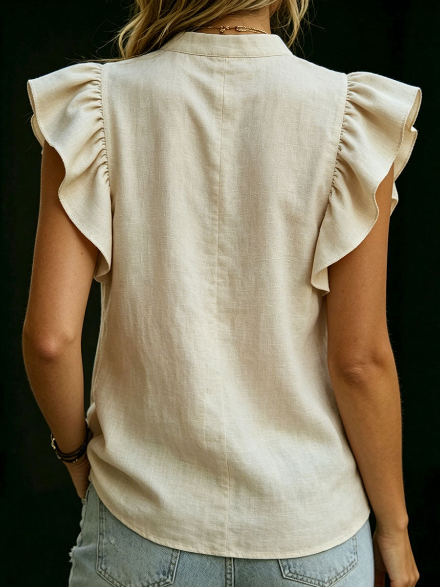 Women's Retro Ruffled Sleeveless Shirt