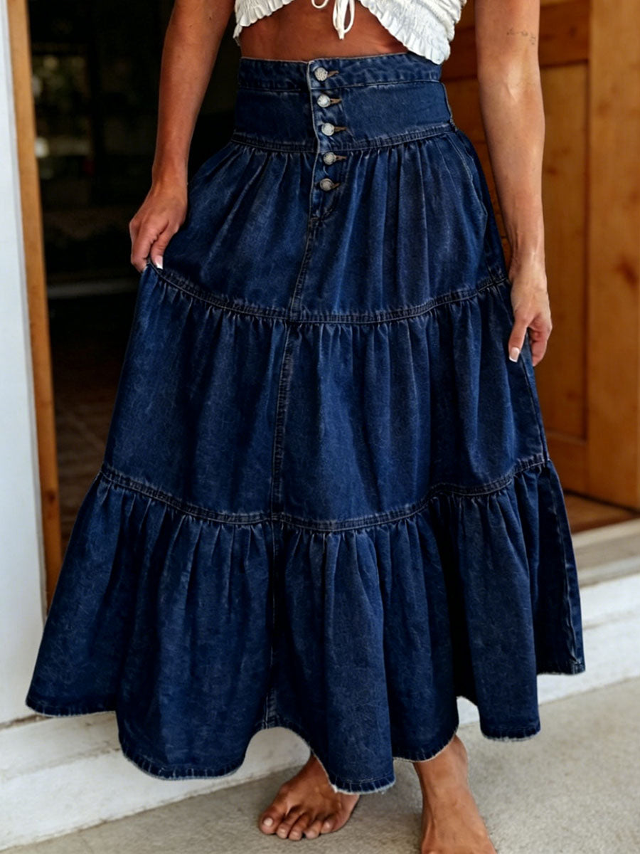 Bohemian A-line Tiered Denim Skirt