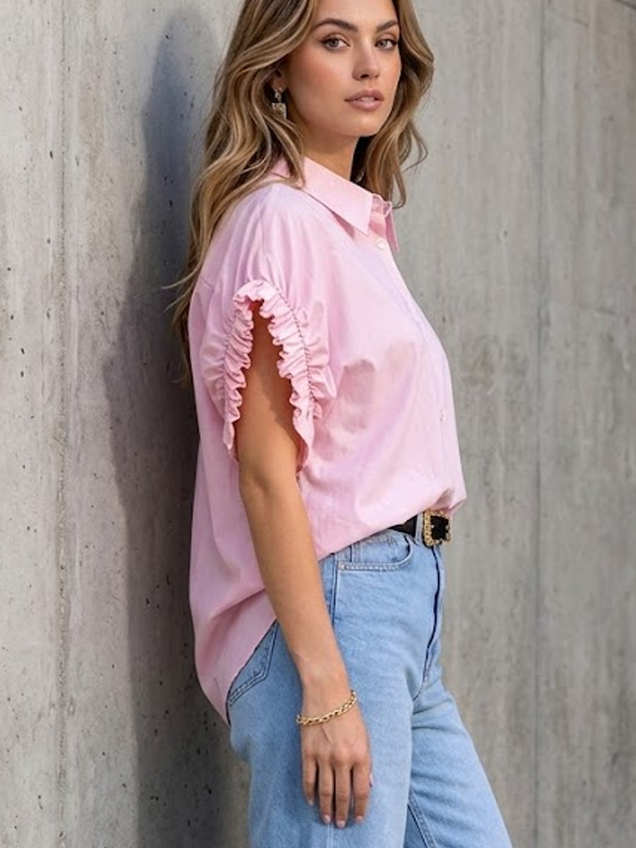 Women's Designer Wrinkled Flutter Sleeve Shirt