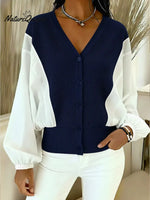 Women's Knitted Patchwork White Woven Fabric Batwing Sleeve Cardigan