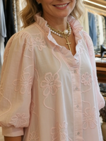 Casual Romantic Ruffled Collar Denim Shirt Dress