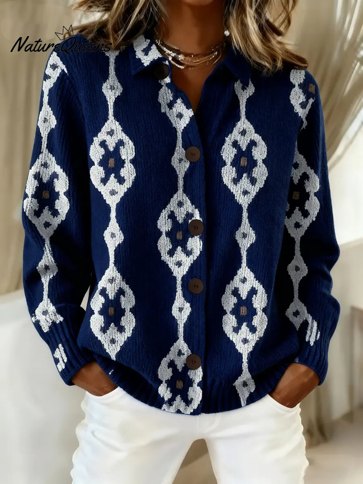 Women's Vintage Abstract Geometry Art Print Casual Sweater