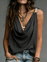 Women's Wrinkles Cozy Minimalist Solid-color V-neck 100% Cotton Vest