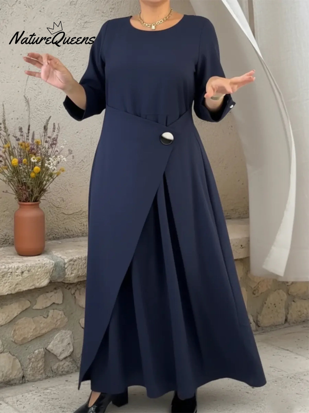 Elegant Two-piece Wrap-style Pleated Midi Dress