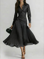 Elegant Patchwork Pleated Chiffon Denim Dress