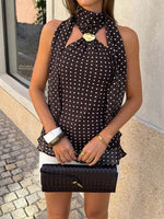 Women's Polka Dot Print Halter-neck Sleeveless Loose-fit Casual Chiffon Top