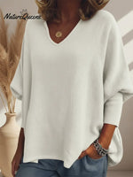 Cozy Batwing Sleeve V-neck Knit Pullover
