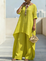 Cozy Travel Asymmetrical Hem Cotton-linen Two-piece Set
