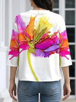 Women's Casual Watercolor Floral Print Top