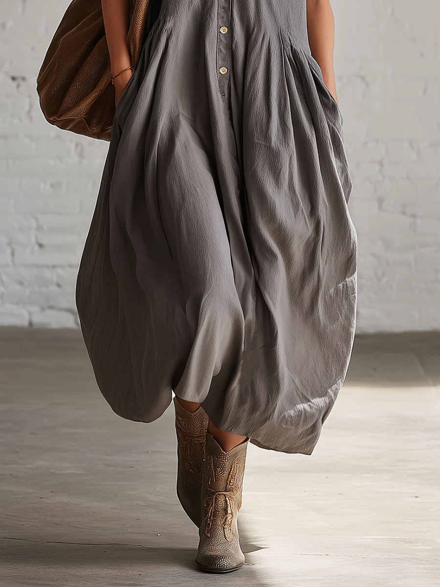 Casual Cozy Button-up Cotton Dress