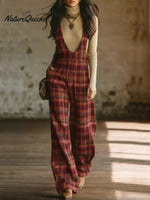 Women's Retro Plaid Cotton Jumpsuit
