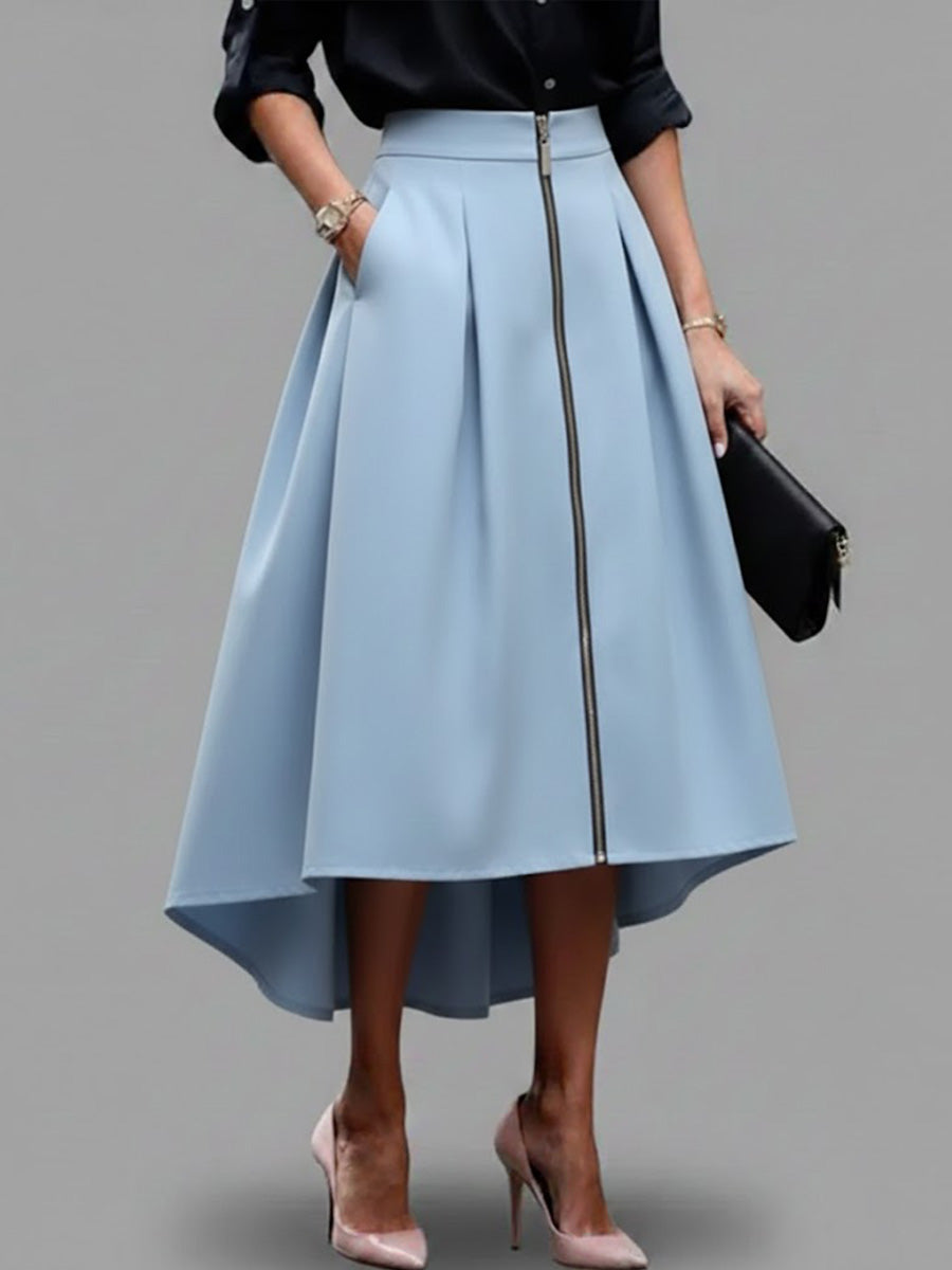 Women's Solid Color High-waisted Casual Loose Cotton Skirt