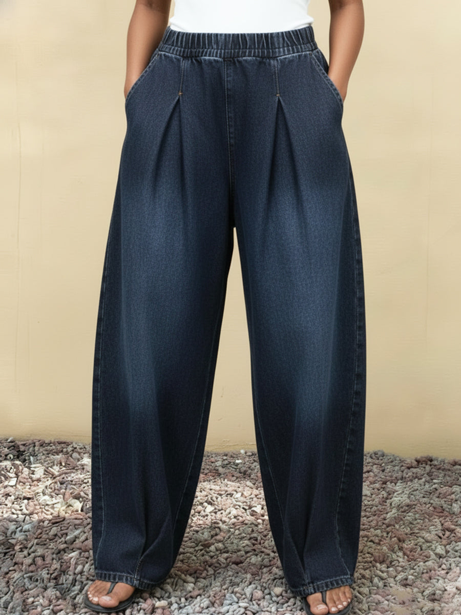 Casual Single-pleated Barrel-leg Wide-leg Jeans