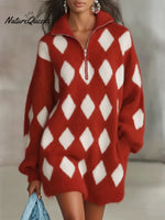 Women's Plaid Half-zip Sweater Dress