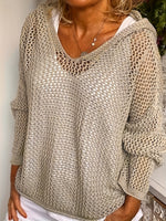 Women's Casual Hooded Open-knit Sweater