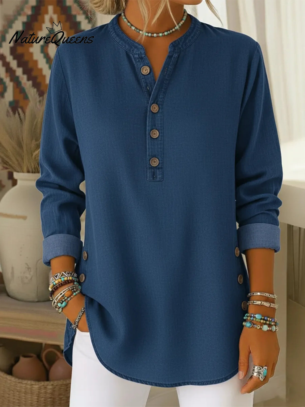 Casual Cozy Button-up Denim Cotton Shirt Top
