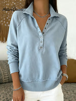 Women's Casual Solid Color Pullover Cotton Sweatshirt