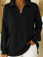 Casual Solid Color Waffle Knit Polo Collar Sweatshirt