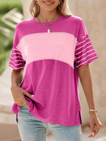 Women's Crew Neck Casual Striped Color-block Short-sleeve T-shirt