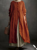 Women's Solid Color Art Casual Long Sleeve Cotton Linen Dress