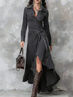 Women's Fashion Art Lapel Denim Midi Dress