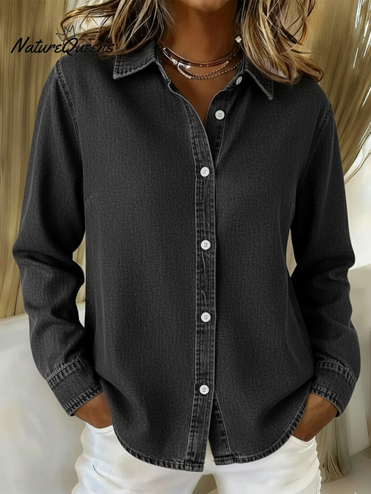 Unisex Casual And Cozy Denim Button-up Shirt