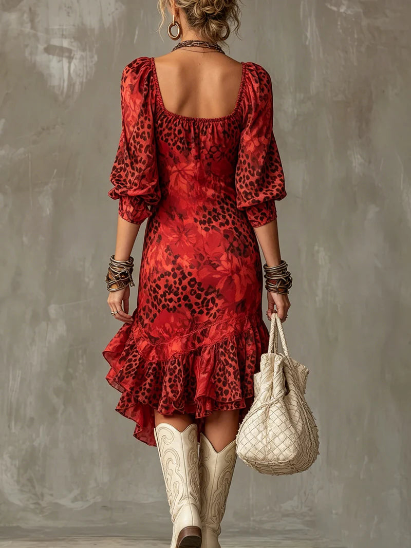 Stylish Leopard Print Chiffon Dress